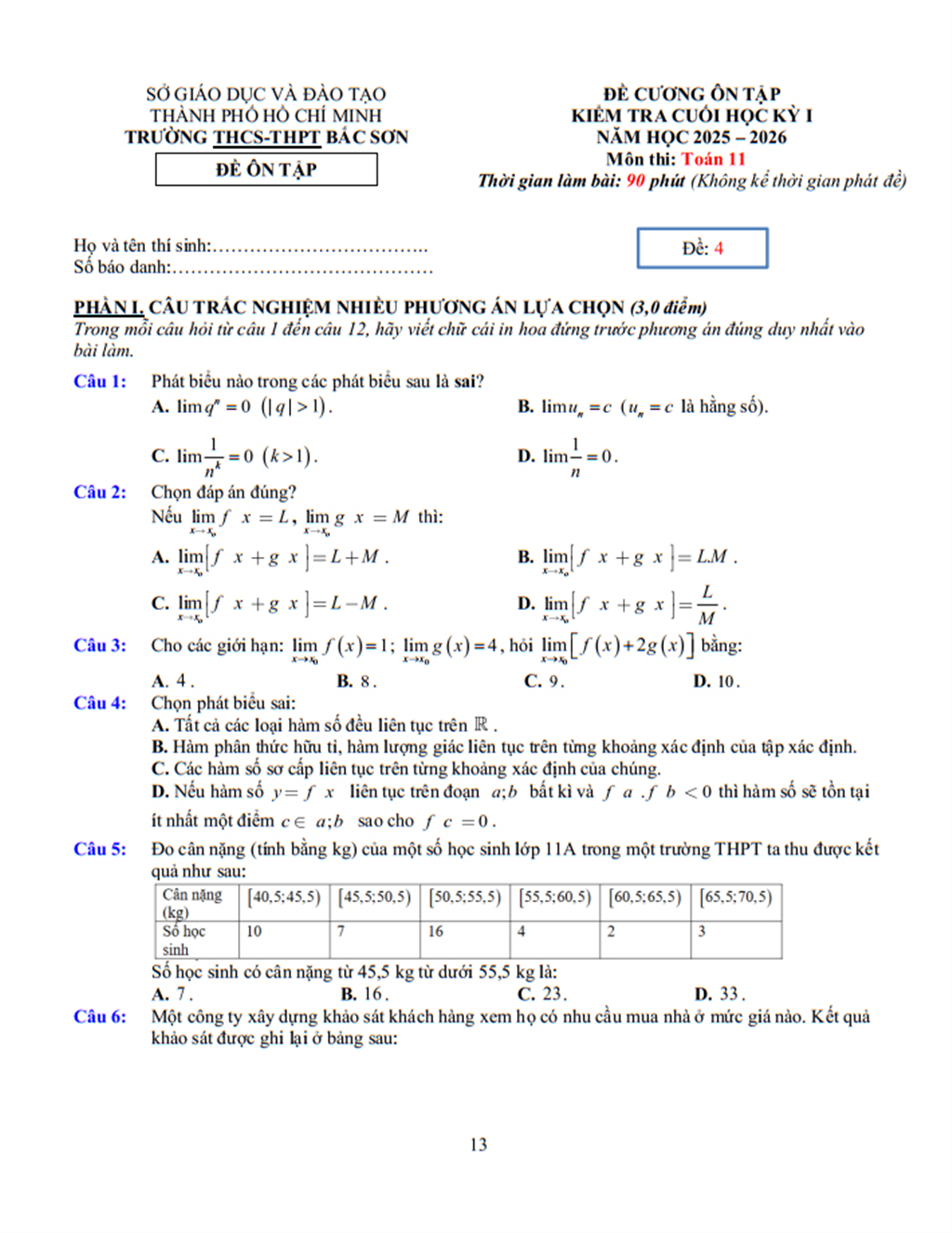 Đề cương Toán lớp 11, học kì 1, năm học 2025-2026
