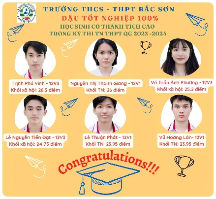 Chúc mừng học sinh Trường THCS-THPT Bắc Sơn 100% đậu tốt nghiệp THPT