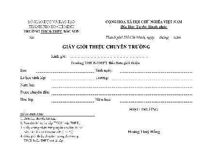 Mẫu giấy giới thiệu chuyển trường