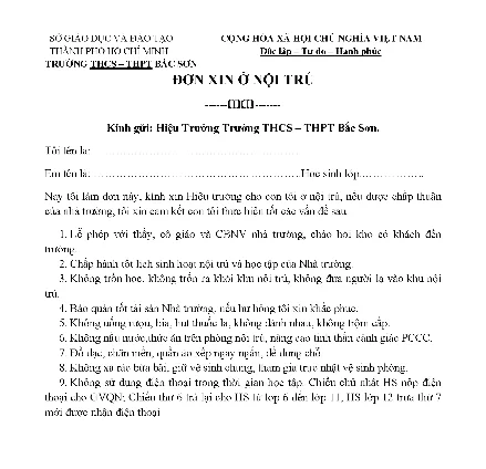 Mẫu đơn xin ở nội trú