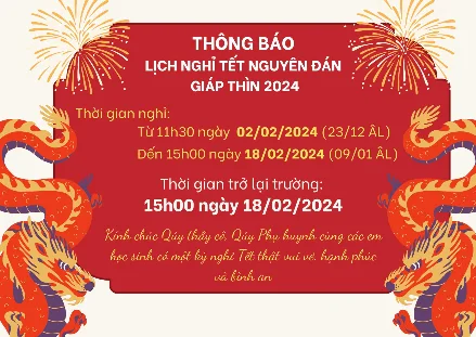THÔNG BÁO LỊCH NGHỈ TẾT NGUYÊN ĐÁN GIÁP THÌN 2024