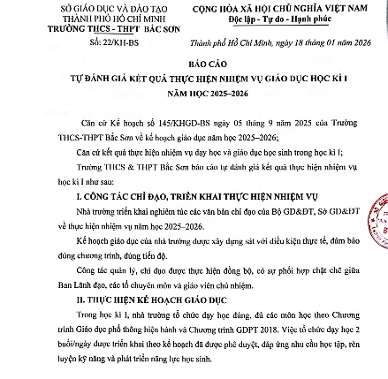 Báo cáo tự đánh giá chất lượng giáo dục học kì I năm học 2025-2026