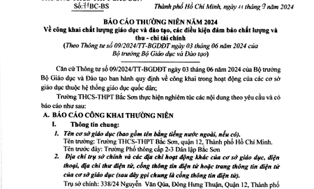 Báo cáo thường niên năm 2024 về công khai chất lượng giáo dục và đào tạo, các điều kiện đảm bảo chất lượng và thu - chi tài chính