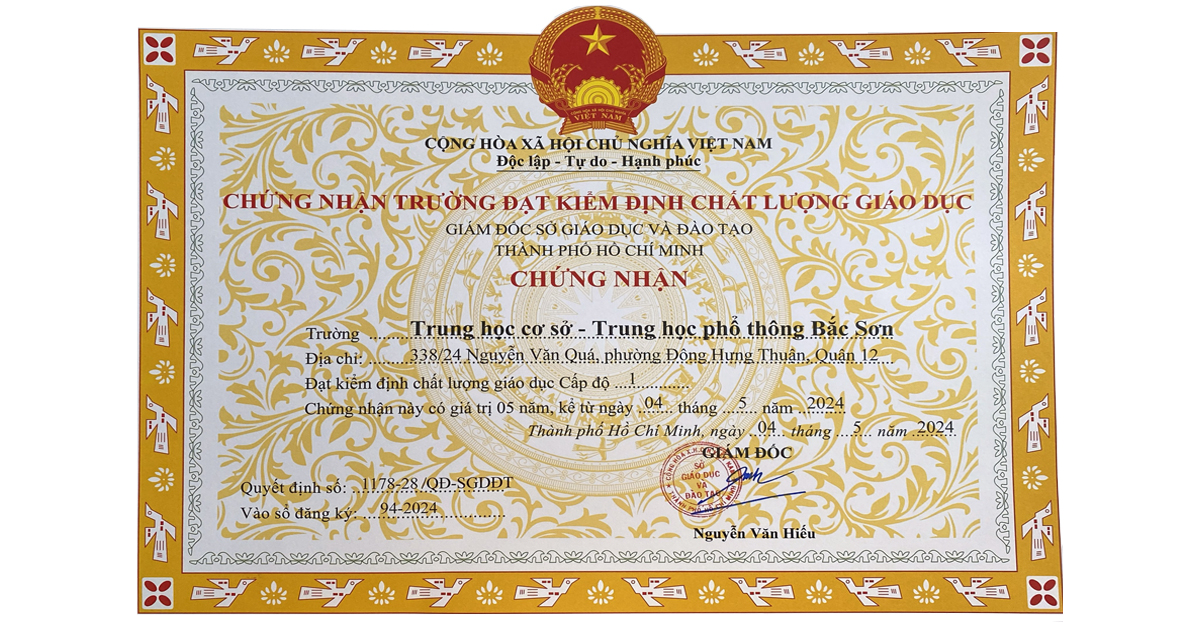 Giấy chứng nhận đạt kiểm định chất lượng giáo dục